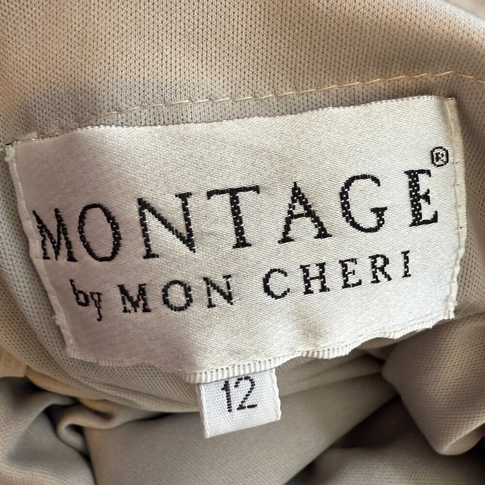 NWOT Montage by Mon Cheri Strapless Beaded Satin Gown Womens 12 Champage Sheer - Picture 14 of 15